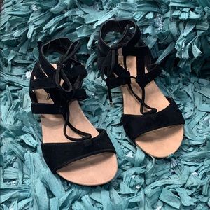 Vionic Tansy Lace Up Wedges Black (NWOB)